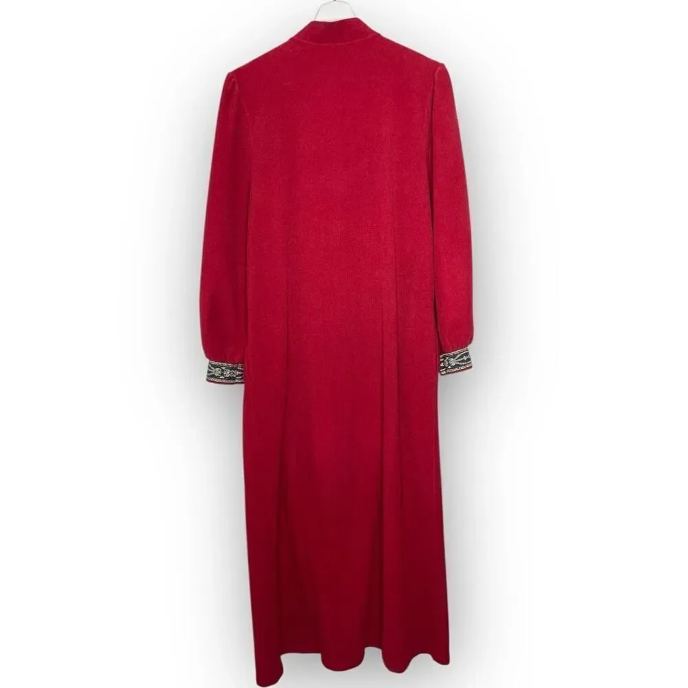 Vintage Vanity Fair Robe Red Velour Zip Up Long Sleeve Women’s Size Medium